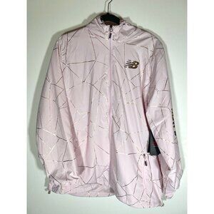 NWT New Balance pink rose gold crackle hooded zip jacket 1X lined mesh